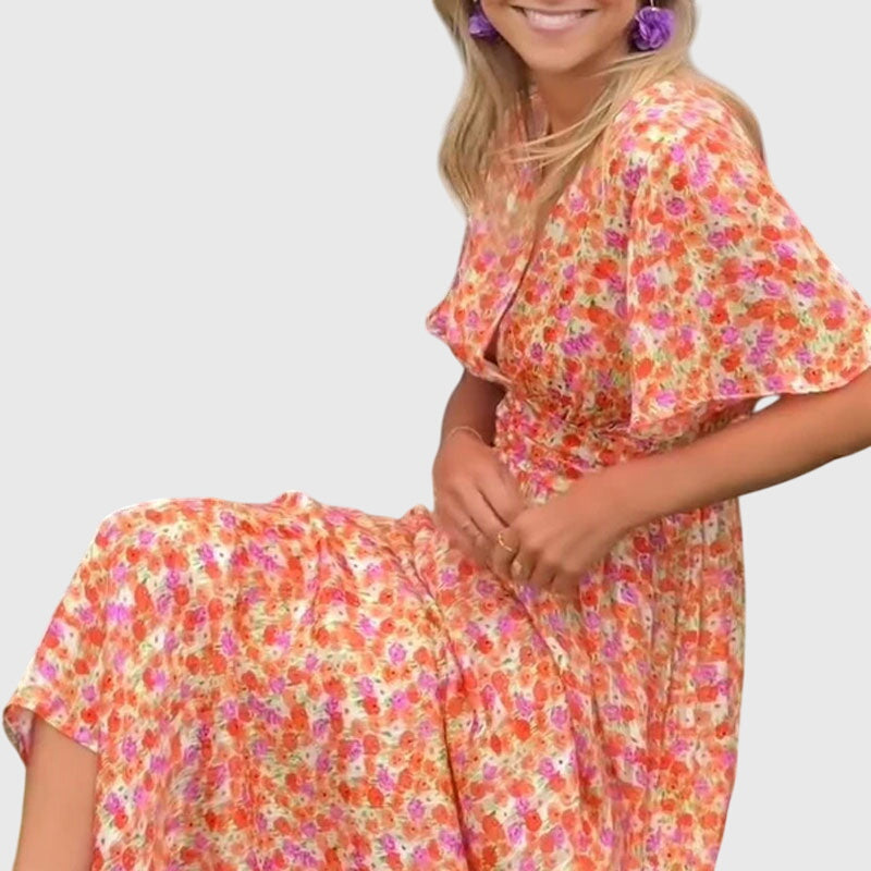 Regine Floral Short-Sleeve Maxi Dress