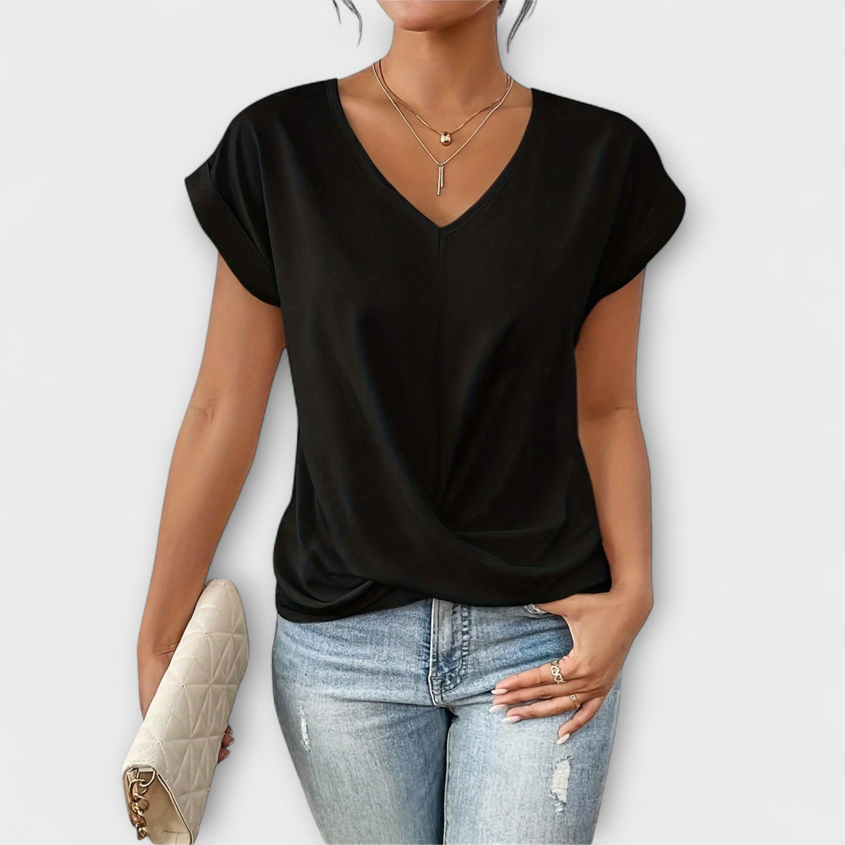 Carlinda | Elegant V-Neck Top, women's top – view 2