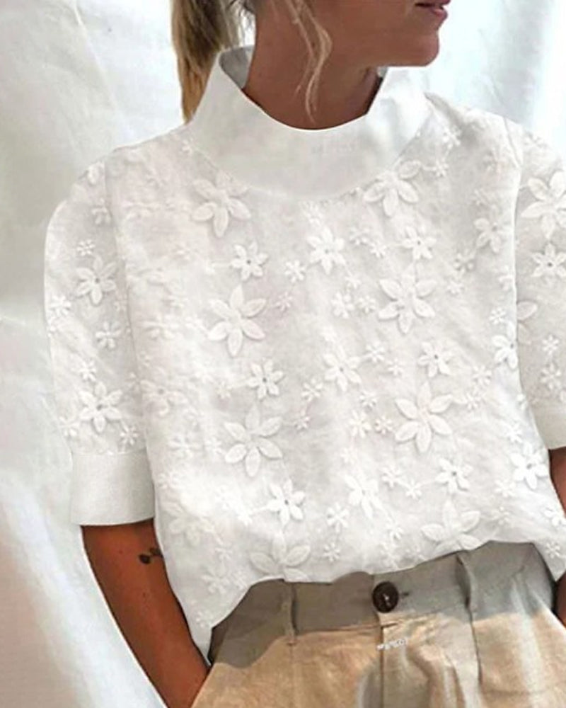 Stefanie High-Collar Floral Blouse