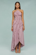 Elfriede Pleated Ruffle Halter Midi Dress