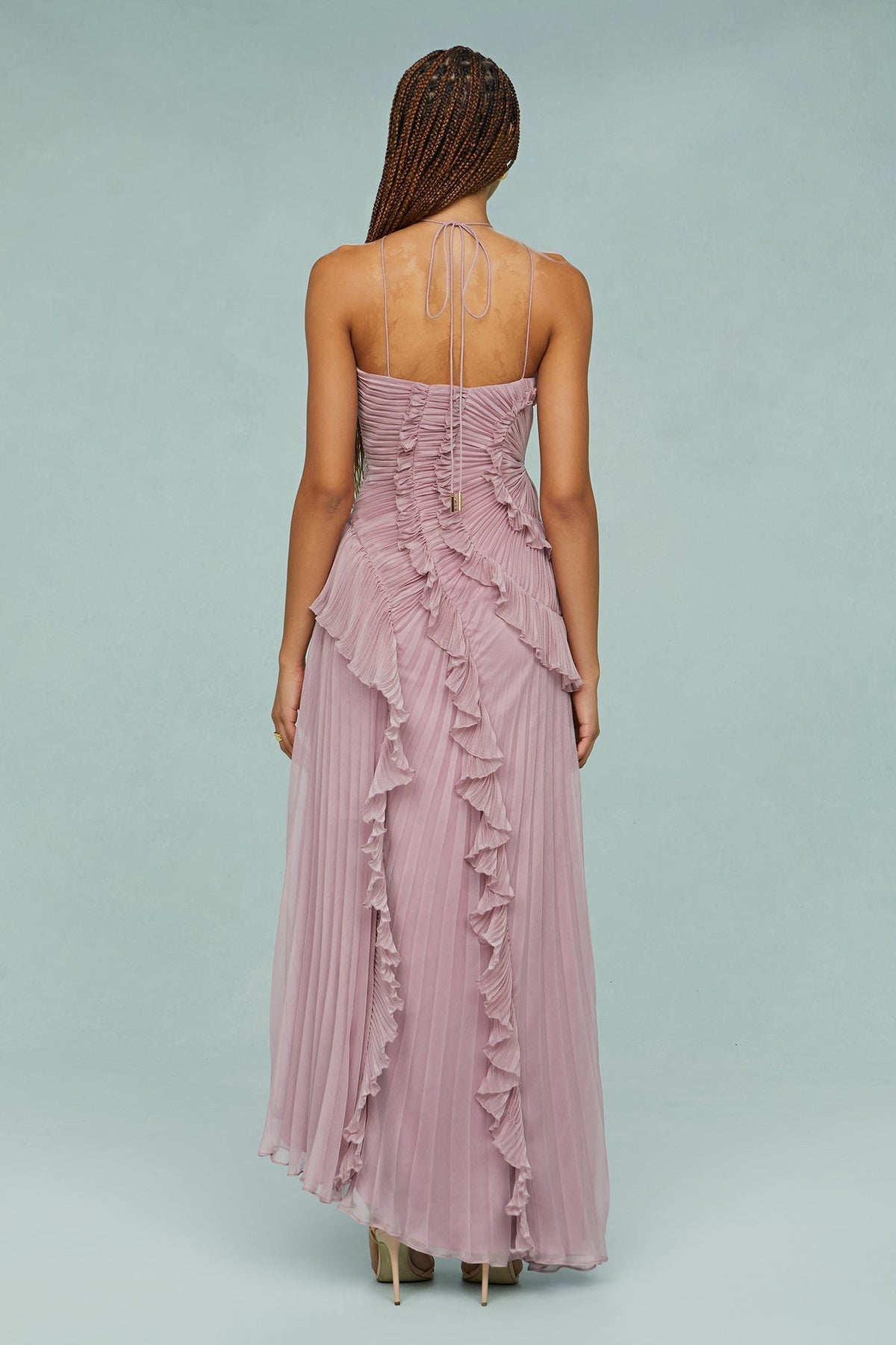 Elfriede Pleated Ruffle Halter Midi Dress