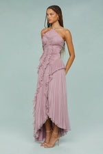 Elfriede Pleated Ruffle Halter Midi Dress