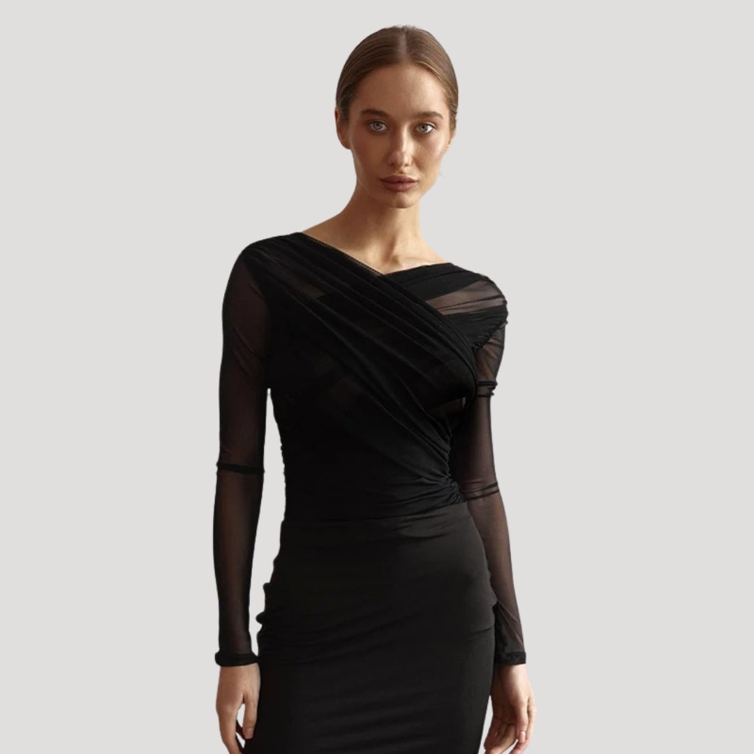 Sabina Sheer Long-Sleeve Wrap Top