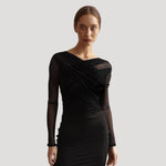 Sabina Sheer Long-Sleeve Wrap Top