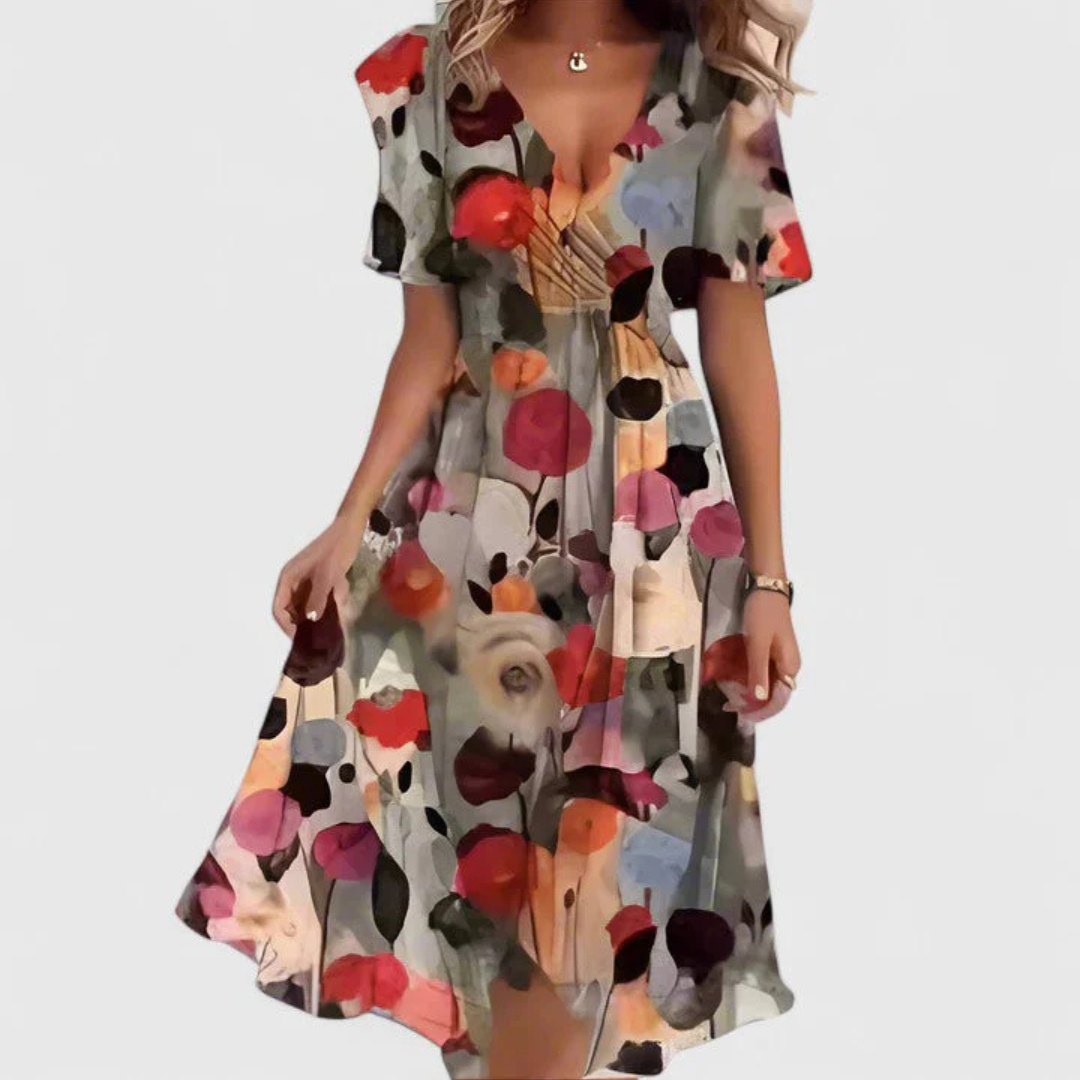 Helga Floral V-Neck Midi Dress