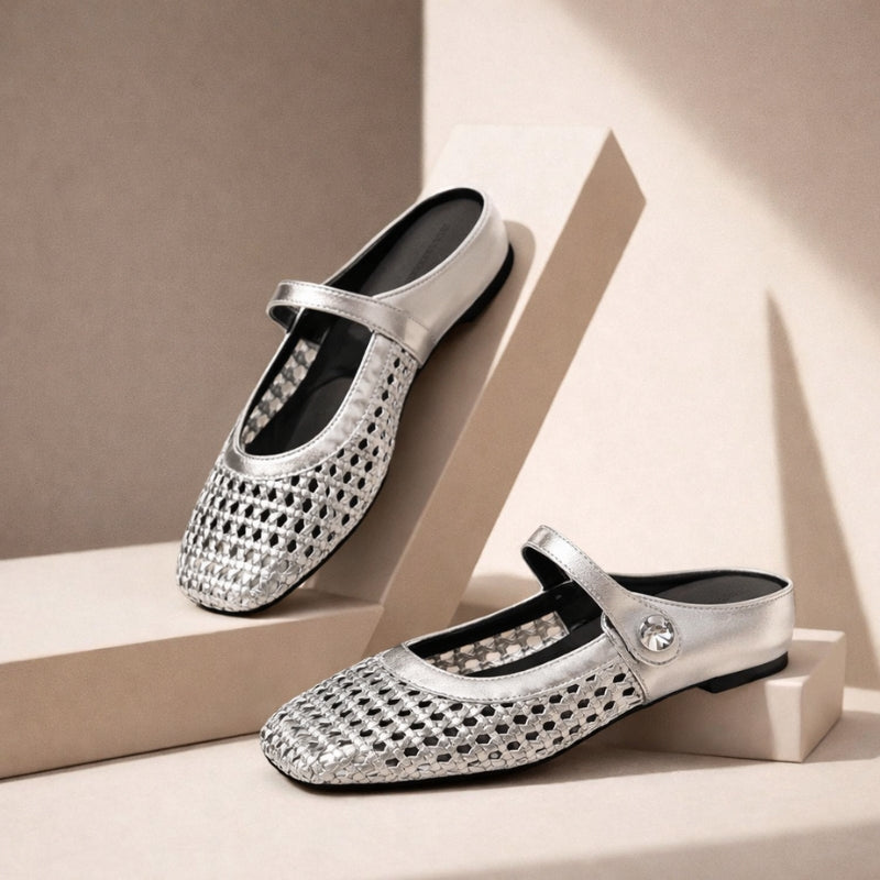 Goldie | Woven Flat Slip-On Mary Jane Mules