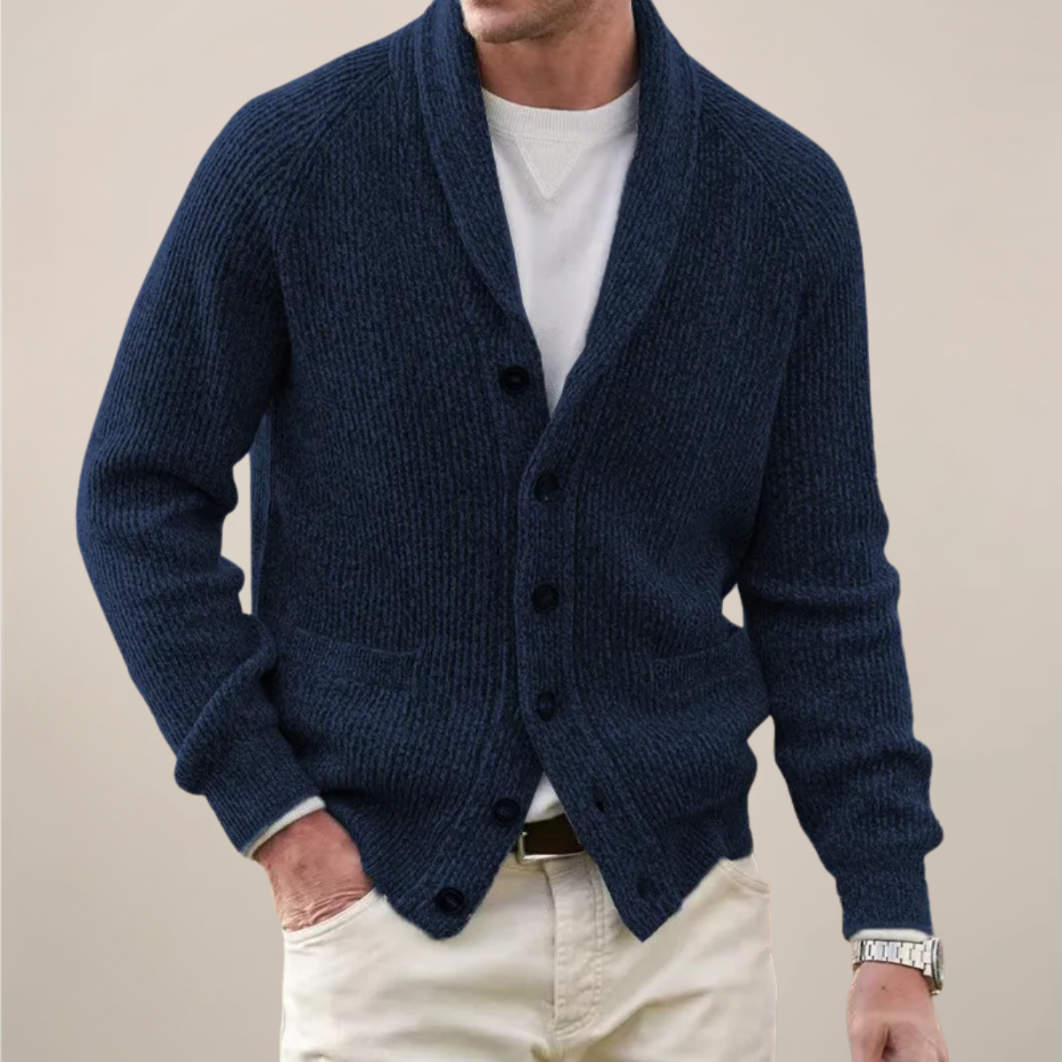 Michael Shawl Collar Button-Front Cardigan