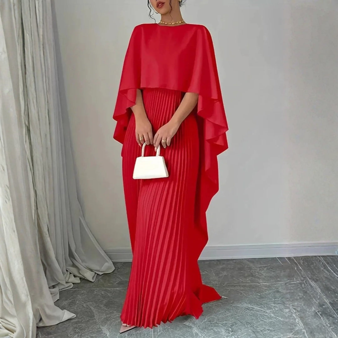 Gabriela Pleated Cape Maxi Dress