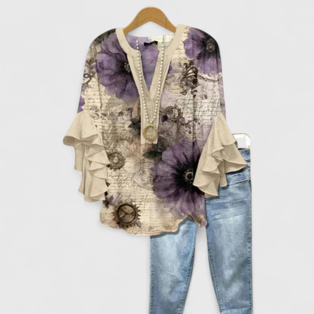 Viviane Floral Ruffle Sleeve Casual Top