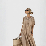 Elisa Relaxed Tie-Neck Midi Dress with Pockets