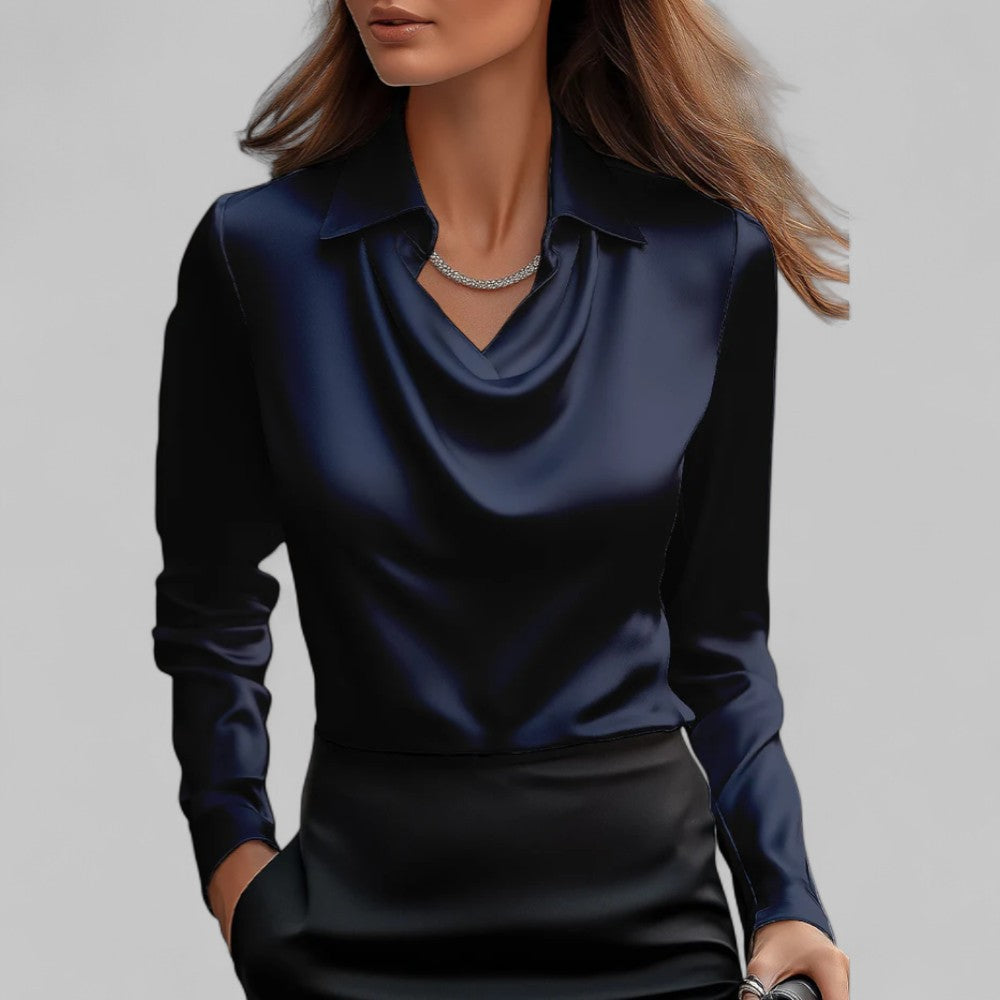 Theresa Waterfall Neckline Satin Blouse