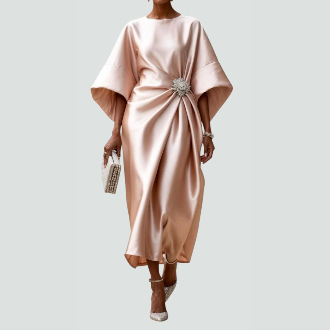Michaela Draped Batwing Sleeve Midi Dress