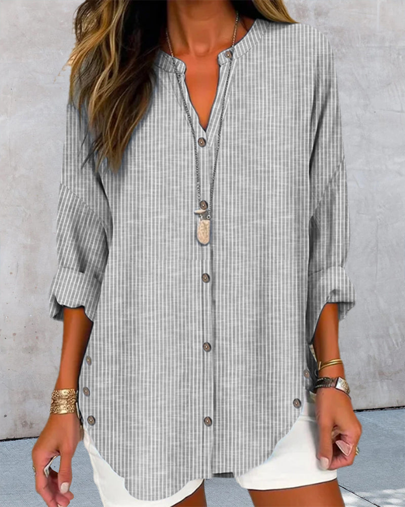 Lena Relaxed Striped Button-Down Blouse