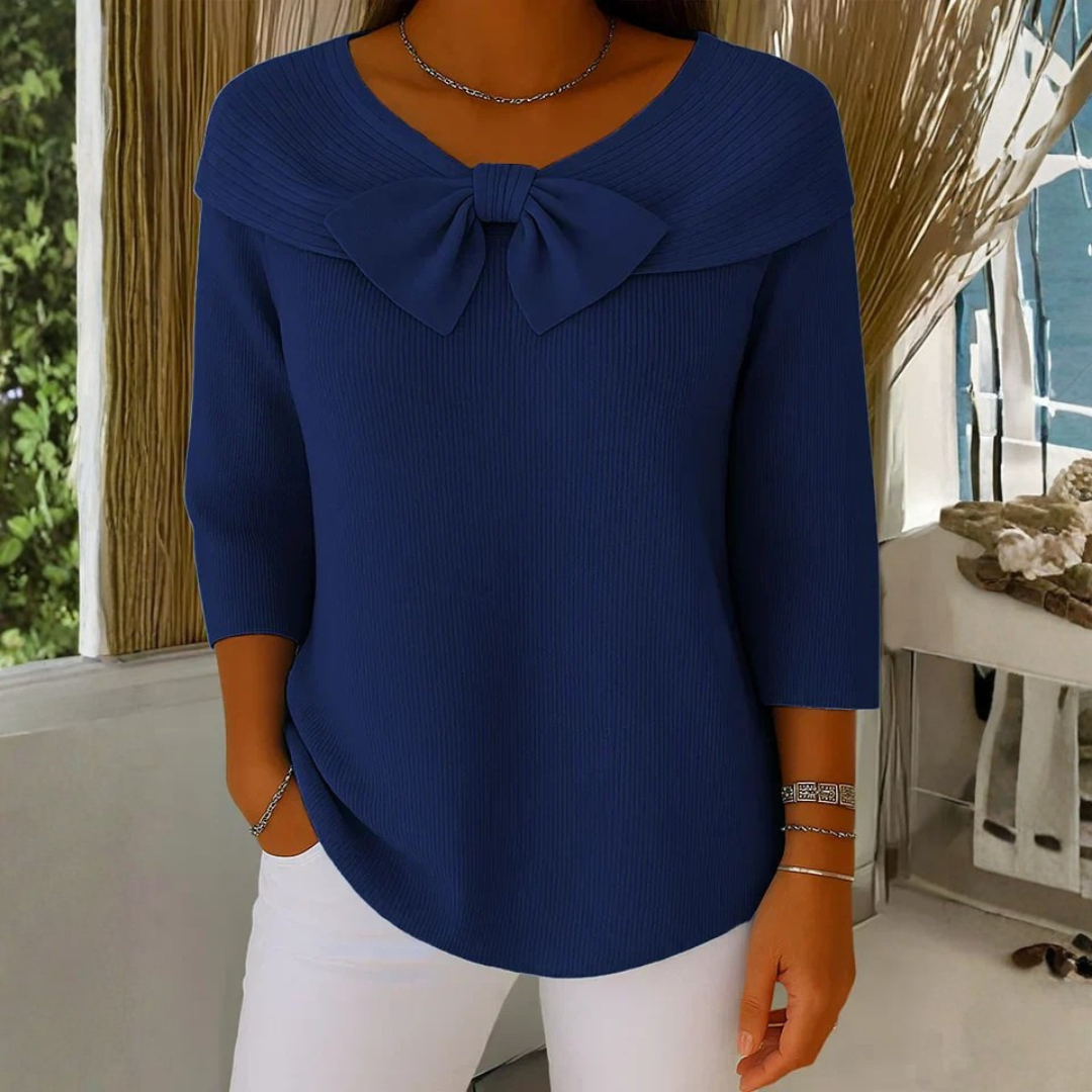 Dorothea Bow Detail Three-Quarter Sleeve Top