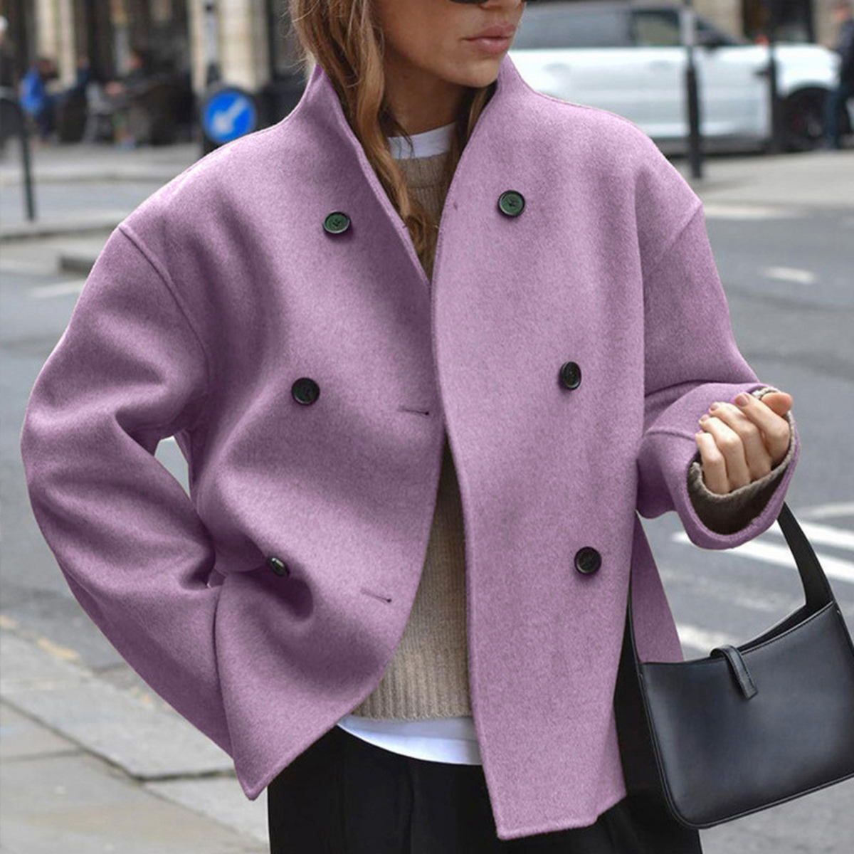 Bini | Stand Collar Long Sleeve Coat, women's coat – view 3