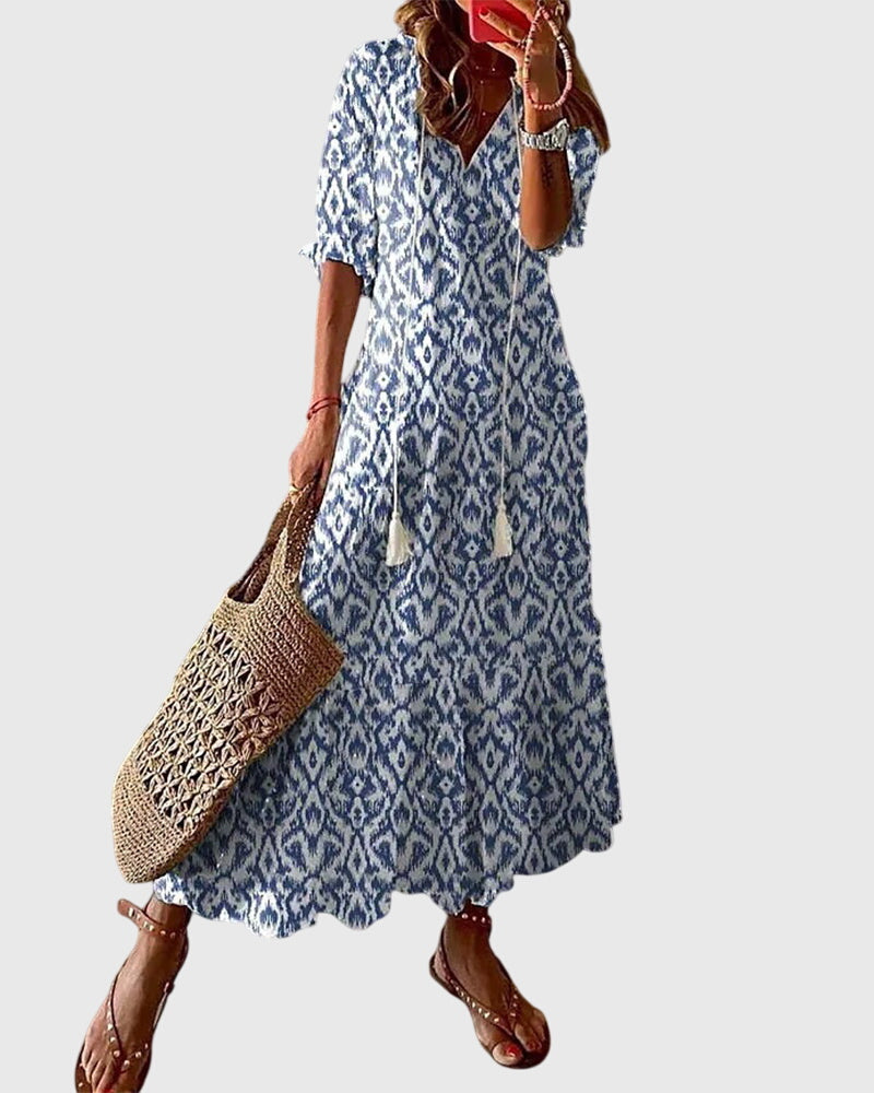 Michaela Boho V-Neck Maxi Dress
