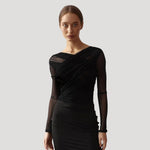 Sabina Sheer Long-Sleeve Wrap Top