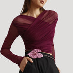 Sabina Sheer Long-Sleeve Wrap Top
