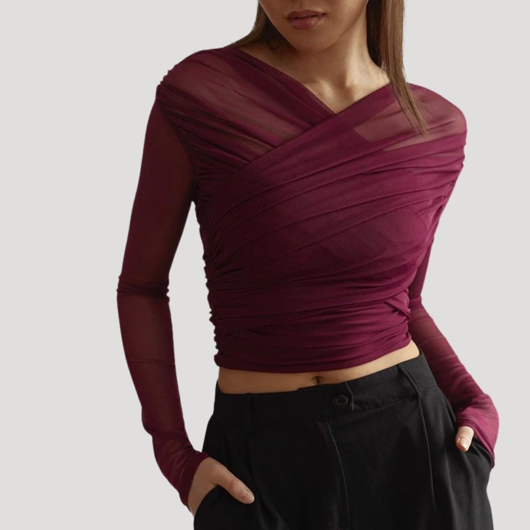 Sabina Sheer Long-Sleeve Wrap Top
