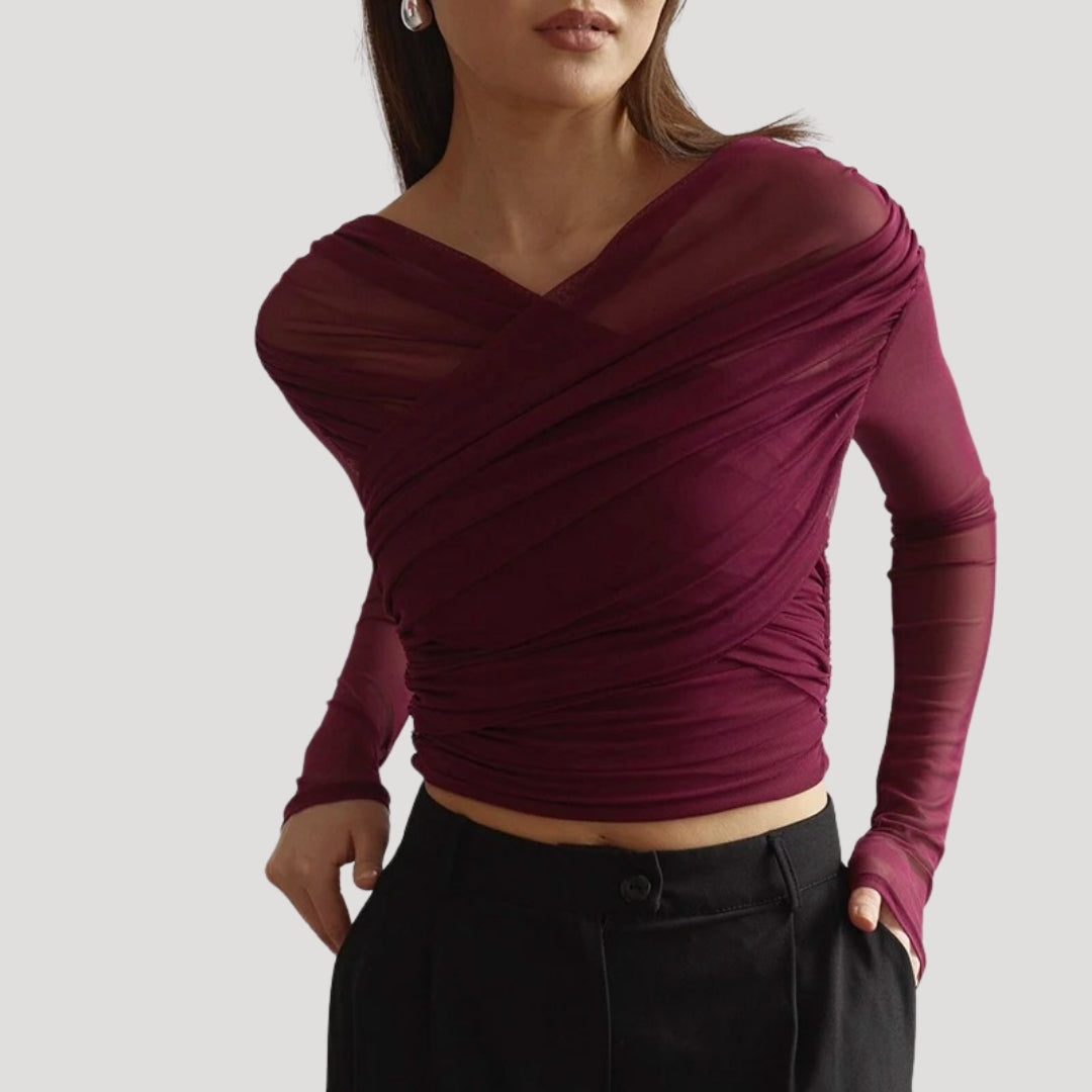 Sabina Sheer Long-Sleeve Wrap Top