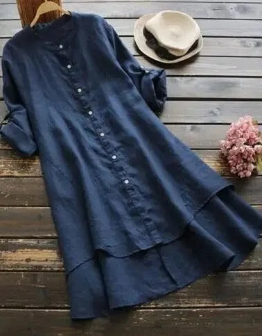 Katharina Linen Shirtdress with Asymmetric Hem