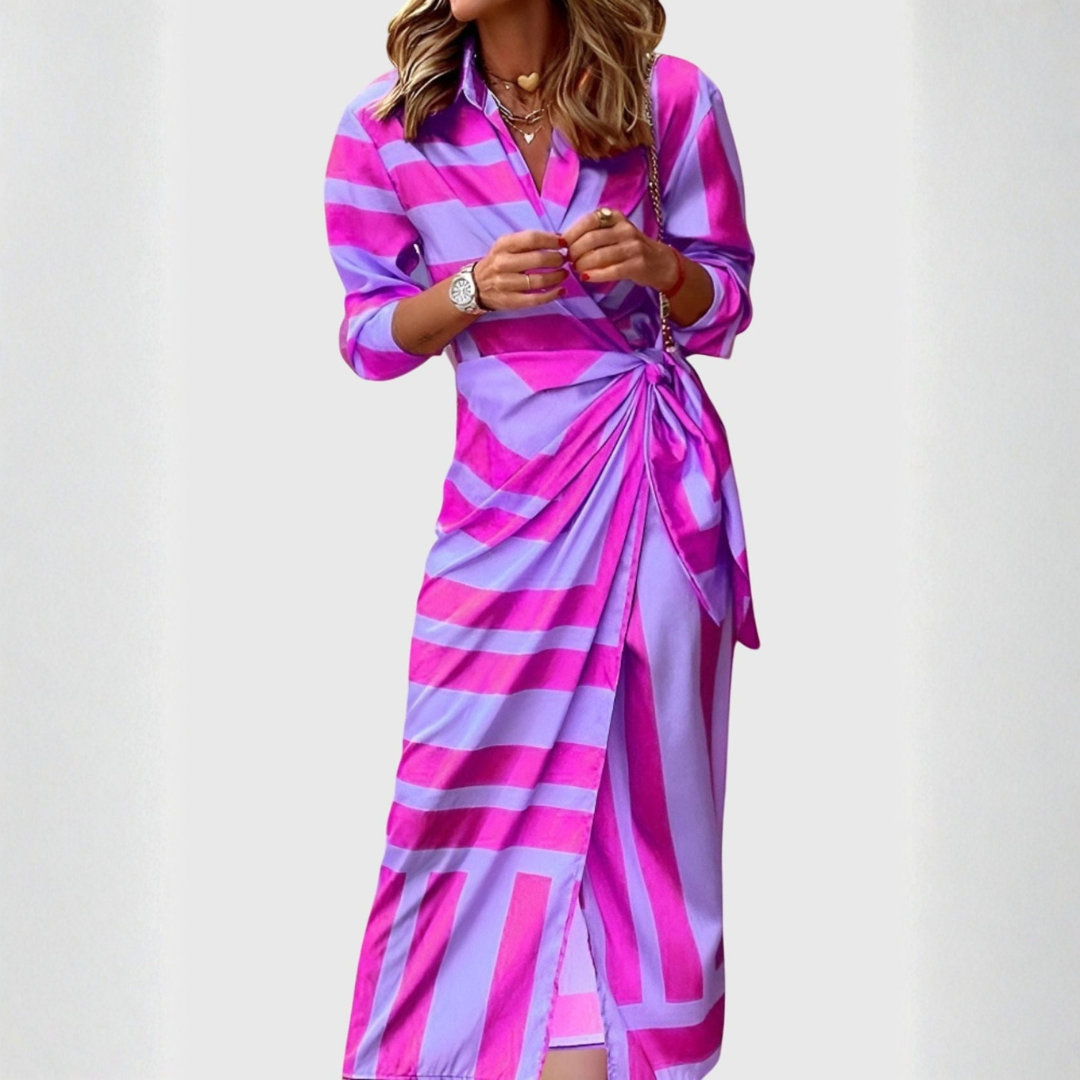 Gudrun Striped Wrap Midi Dress