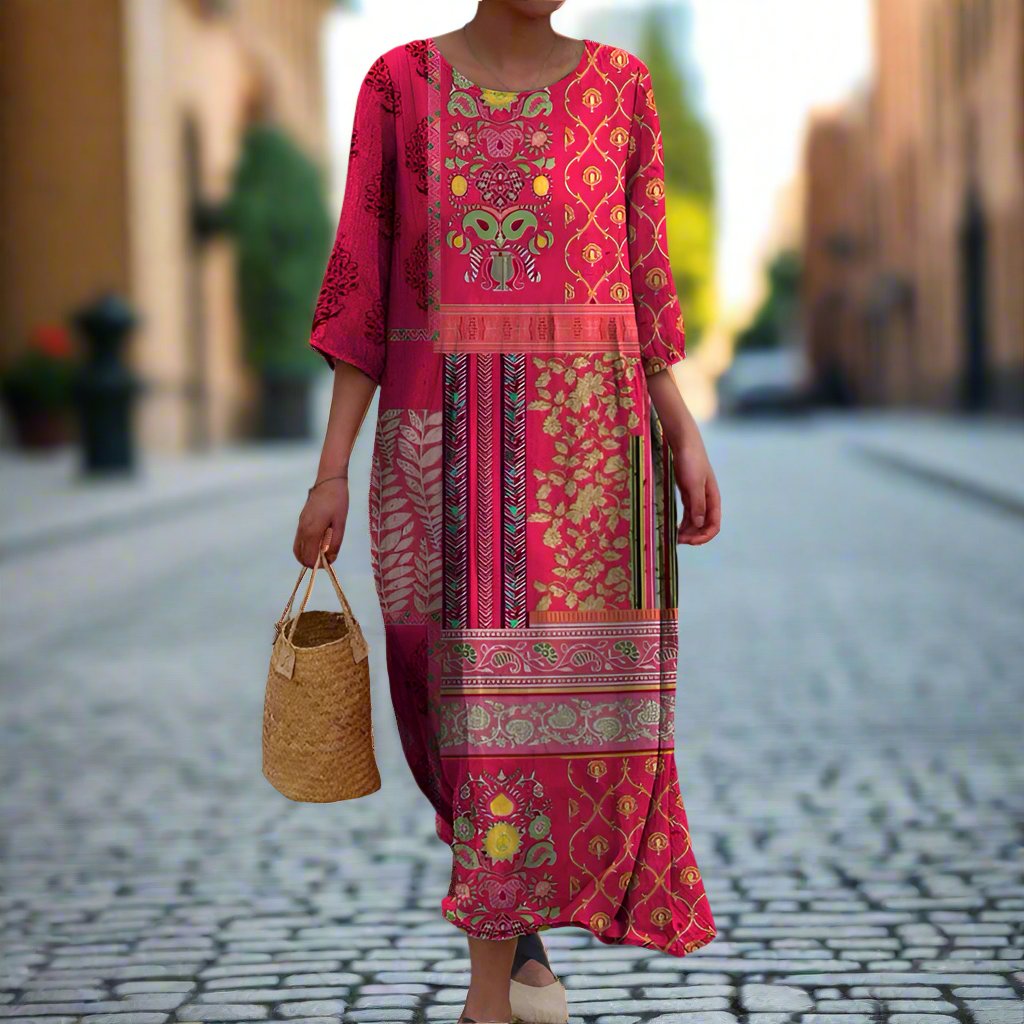 Carolin Ethnic Boho Print Maxi Dress