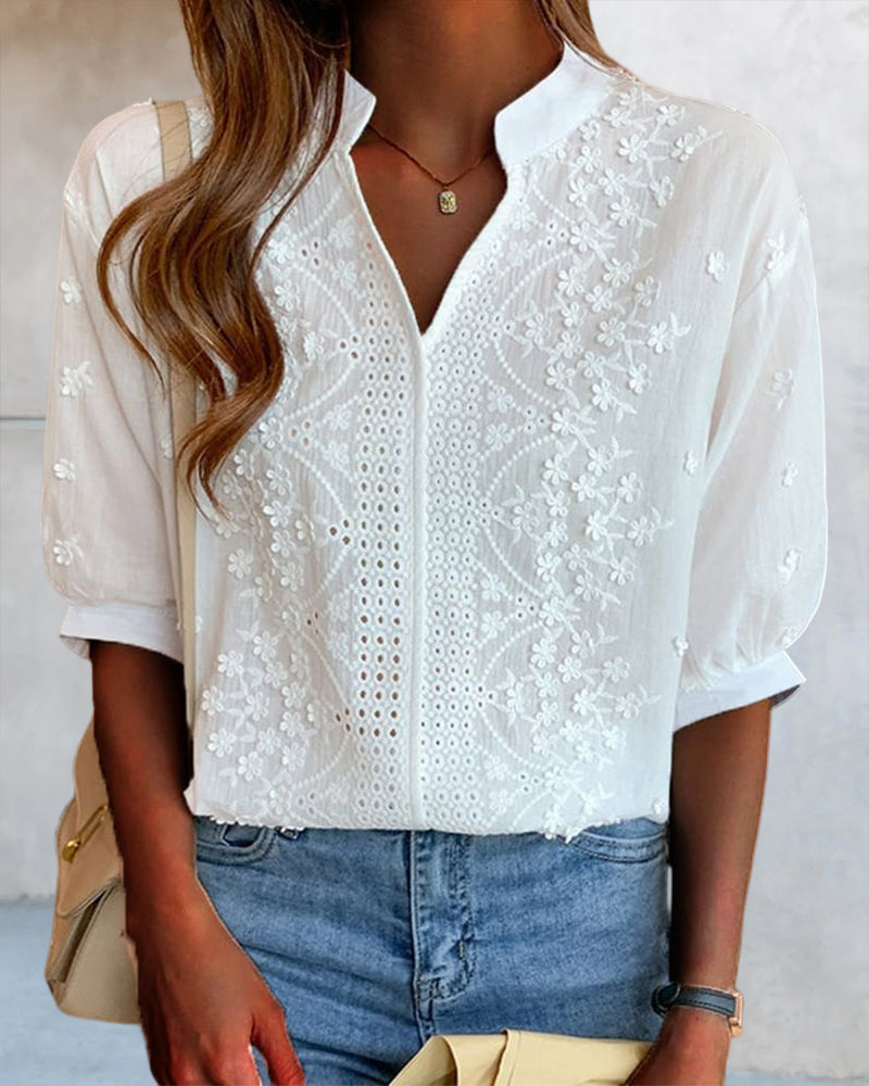 Susanne V-Neck Puff Sleeve Blouse