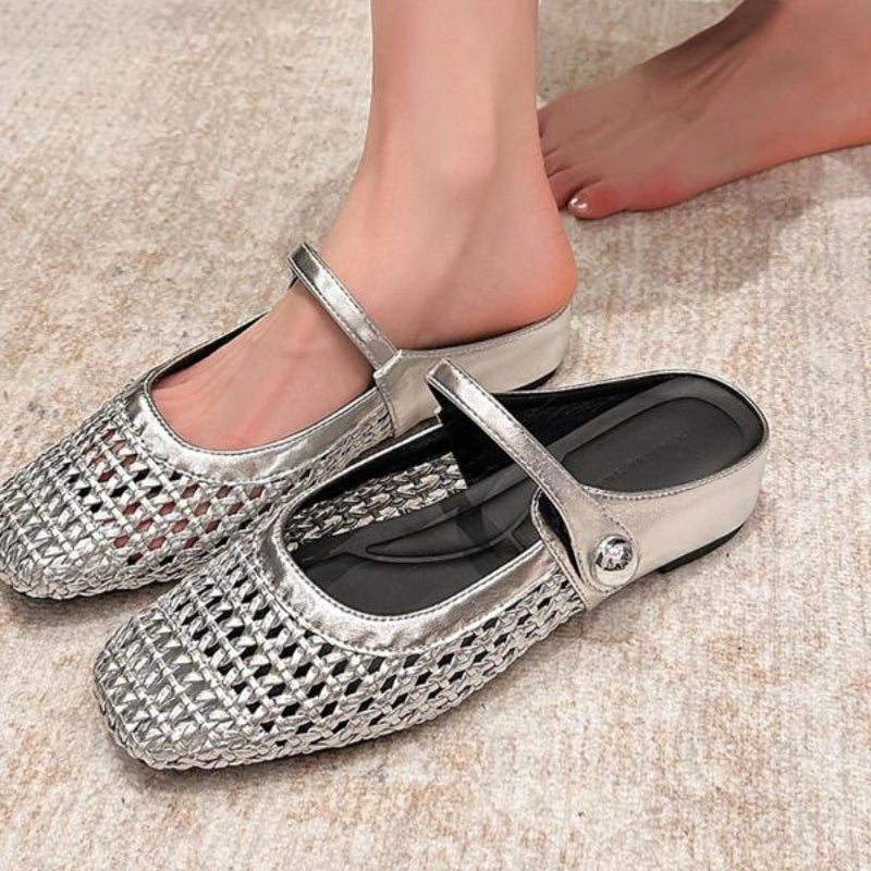 Goldie | Woven Flat Slip-On Mary Jane Mules