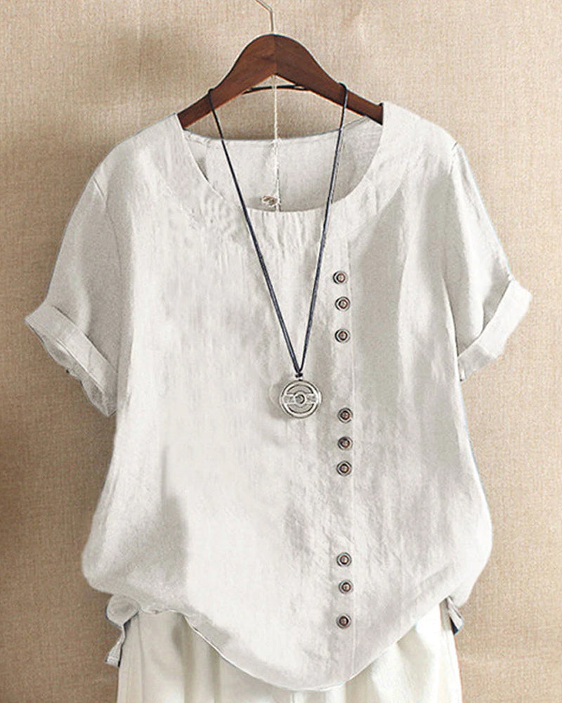 Doris Casual Short-Sleeve Button Blouse