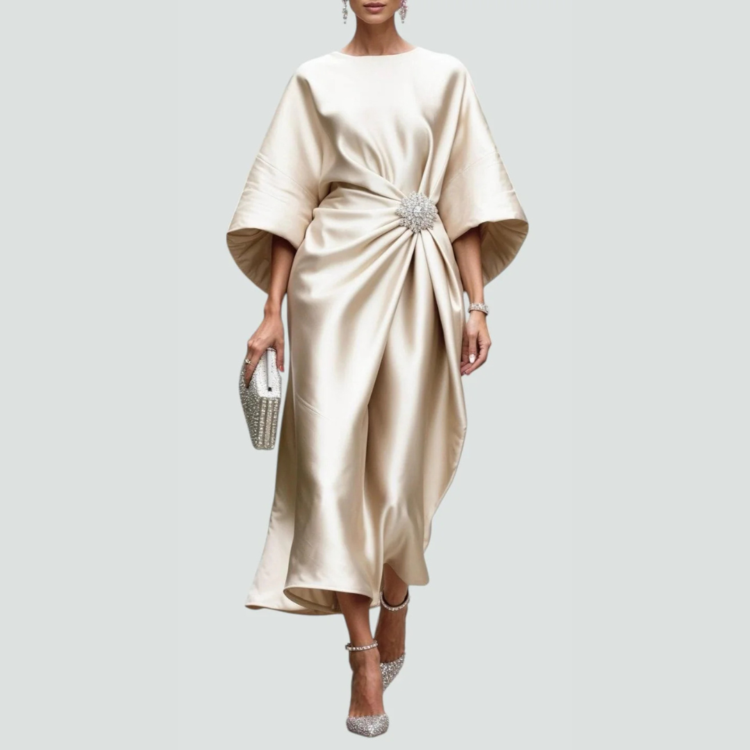 Michaela Draped Batwing Sleeve Midi Dress
