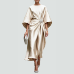 Michaela Draped Batwing Sleeve Midi Dress