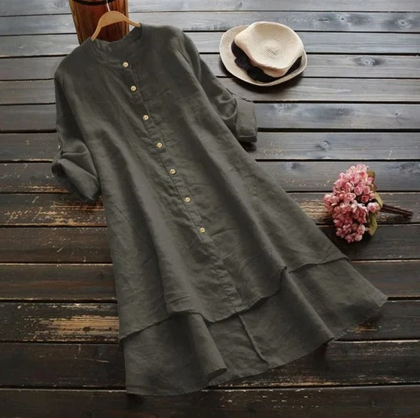 Katharina Linen Shirtdress with Asymmetric Hem