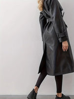 Edith Belted Long Faux Leather Trench Coat