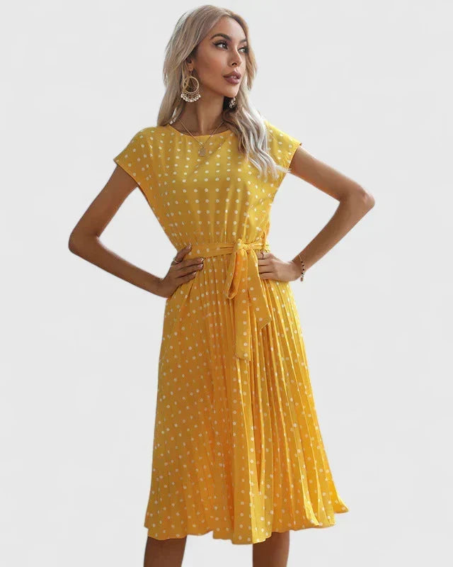 Veronika Pleated Short-Sleeve Midi Dress