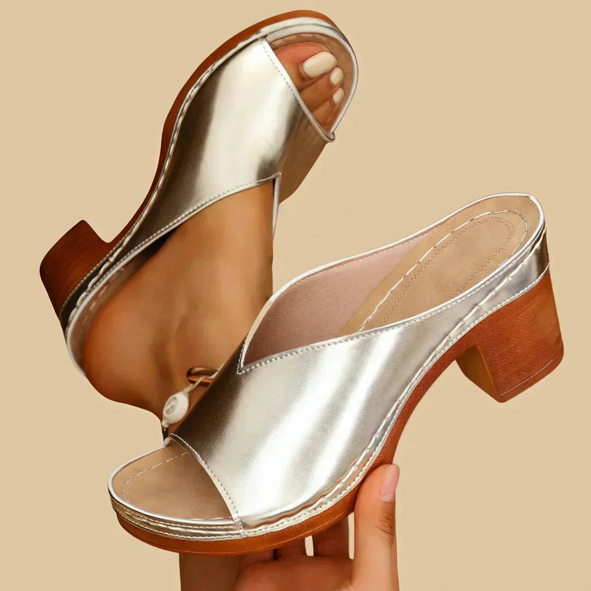 Gabriela Open Slip-On Block Heel Mules