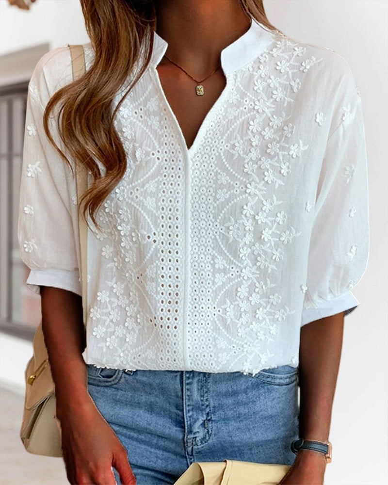 Susanne V-Neck Puff Sleeve Blouse