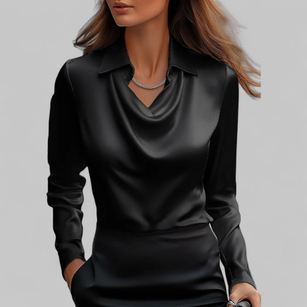 Theresa Waterfall Neckline Satin Blouse