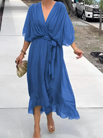 Helga Tie-Waist Midi Dress with Flutter Sleeves