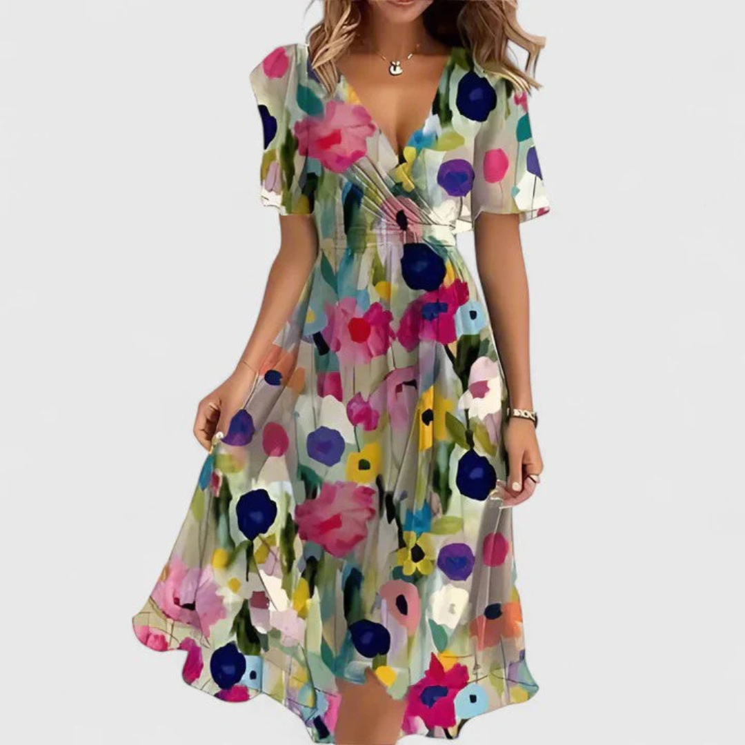 Helga Floral V-Neck Midi Dress