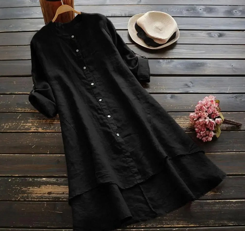Katharina Linen Shirtdress with Asymmetric Hem