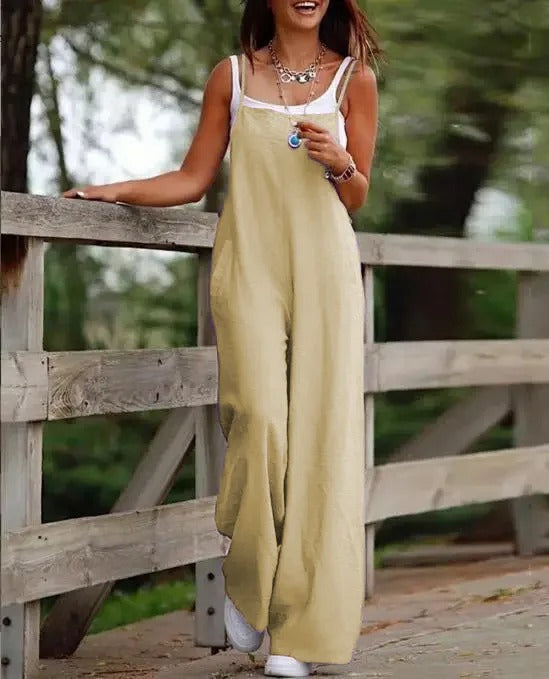 Elfriede Linen Wide-Leg Overall Jumpsuit