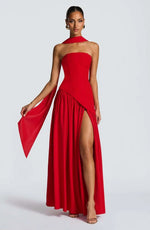 Elfriede Sleeveless A-Line Maxi Evening Dress with Leg Slit