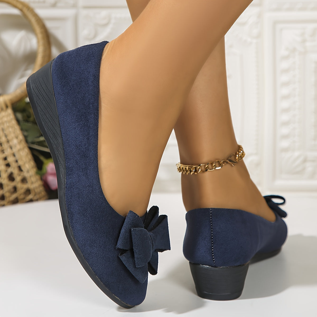Maisie | Suede Bow Detail Wedge Ballet Flats
