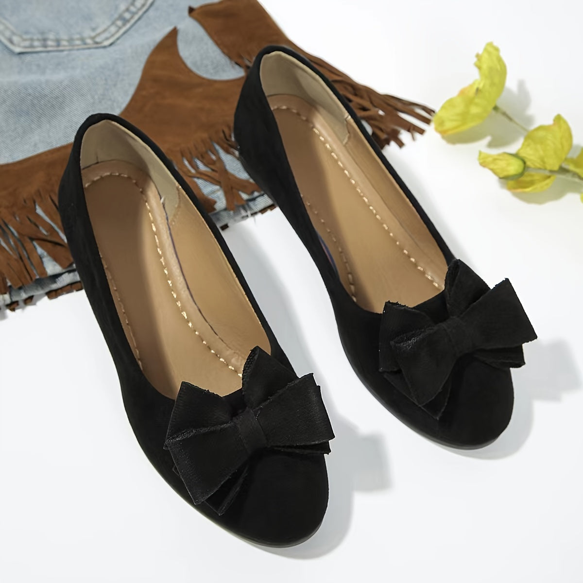 Maisie | Suede Bow Detail Wedge Ballet Flats