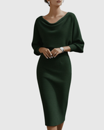 Ismeria | White Draped Batwing Midi Dress