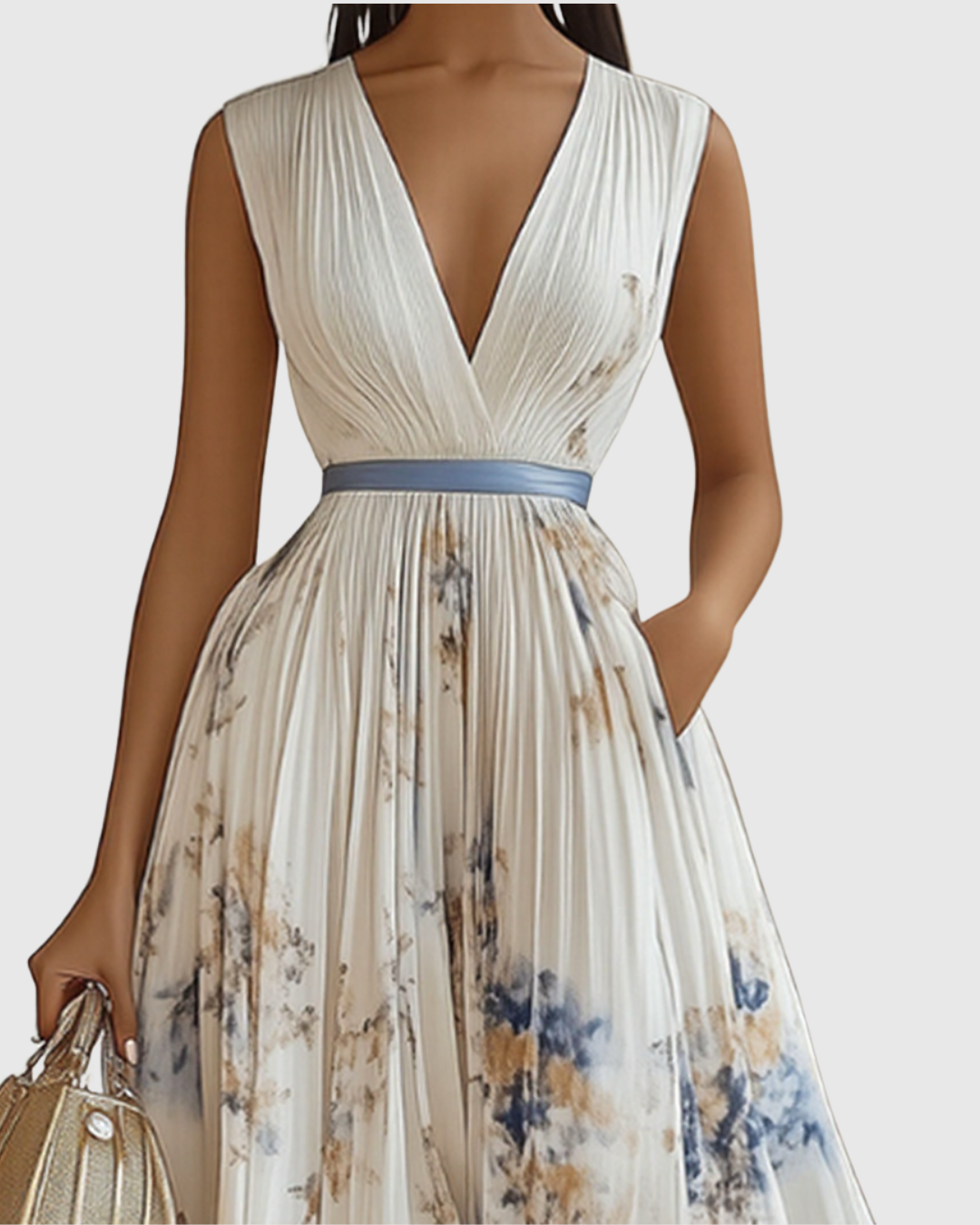 Isabella Sleeveless Pleated Floral Midi Dress