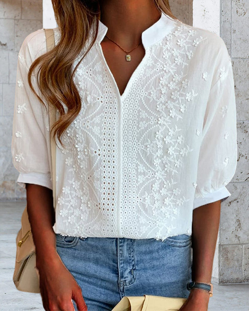 Susanne V-Neck Puff Sleeve Blouse