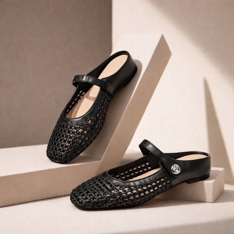 Goldie | Woven Flat Slip-On Mary Jane Mules