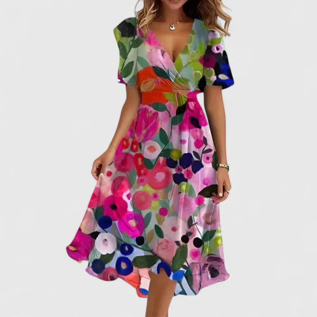 Helga Floral V-Neck Midi Dress